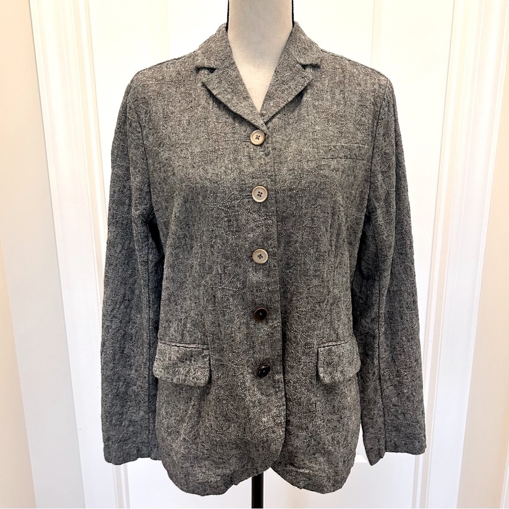 Sundance Gray Linen/Cotton Blazer with Notched Lapel and Textured Finish SZ L